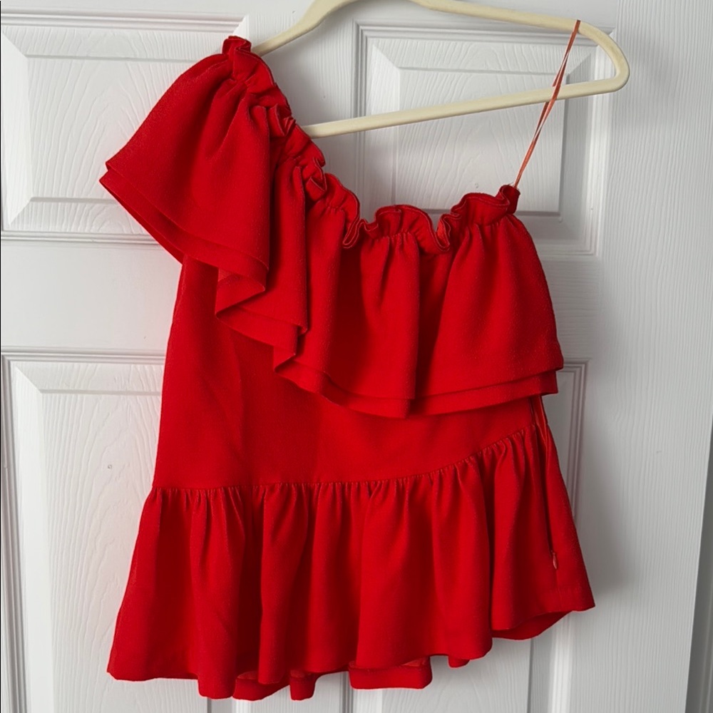 Endless Rose Red Ruffled One-Shoulder Top